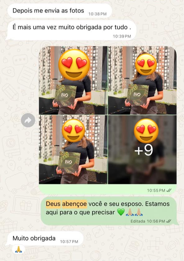 Conversa de cliente após receber as fotos de sua conquista